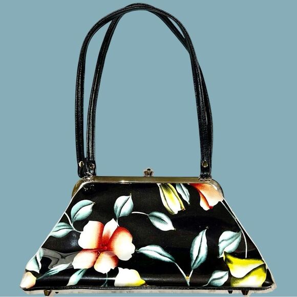 Adorable black patten leather look satchel white clasp closure! - Picture 10 of 17